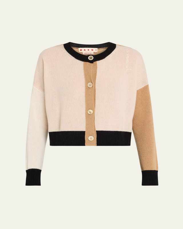 Colorblock Cashmere Crewneck Cardigan